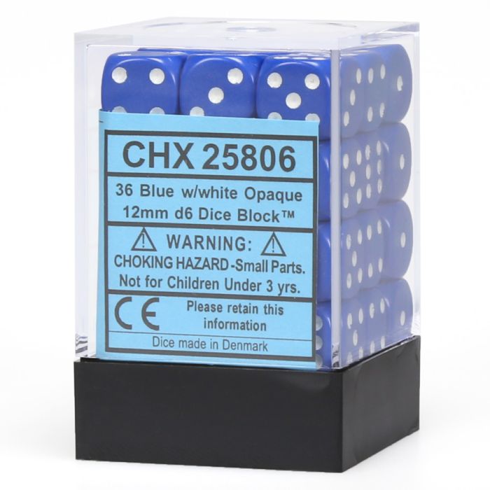 Chessex 12MM D6 Dice - Opaque  - Blue/White