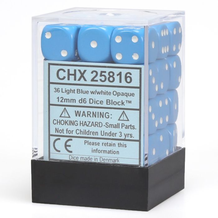 Chessex 12MM D6 Dice - Opaque - Light Blue/White