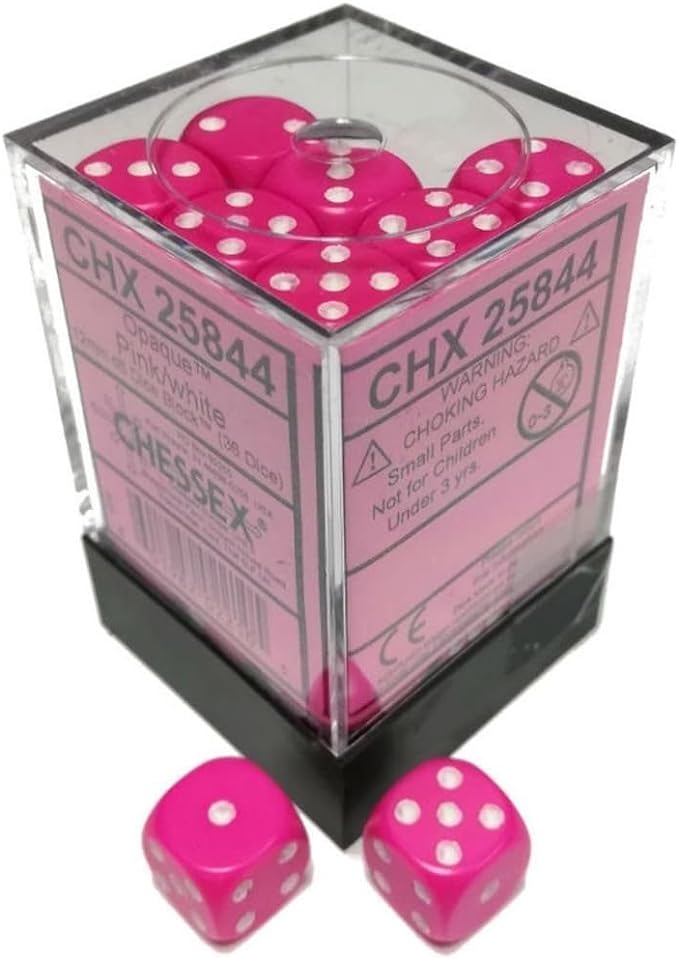 Chessex 12MM D6 Dice - Opaque - Pink / White