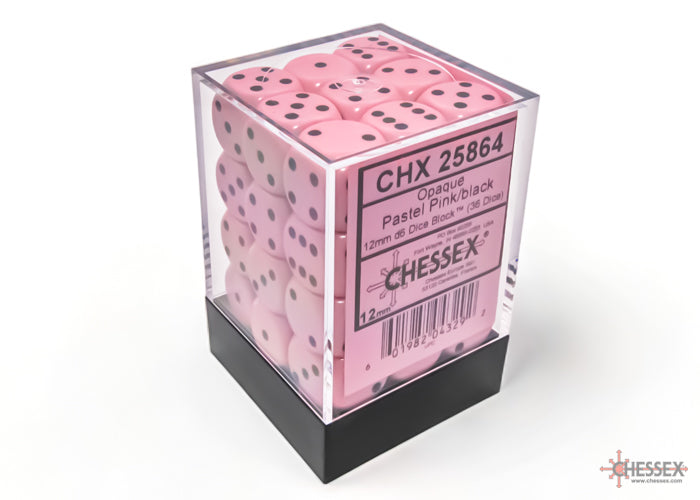 Chessex 12MM D6 Dice - Opaque  - Pastel Pink/Black