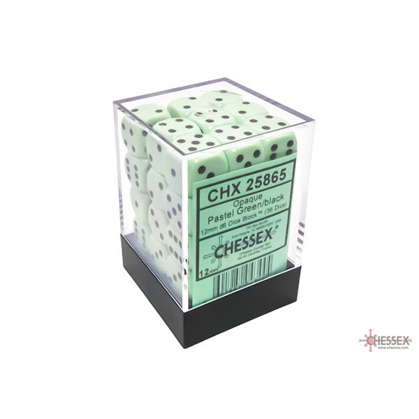 Chessex 12MM D6 Dice - Opaque - Green / Black