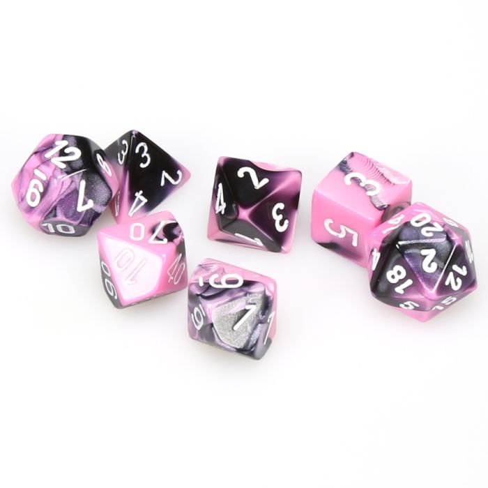 Chessex 7-Die Set - Gemini - Black-Pink/White