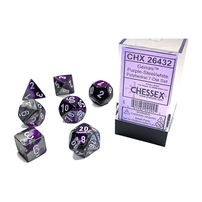 Chessex 7-Die Set - Gemini - Purple-Steel/White