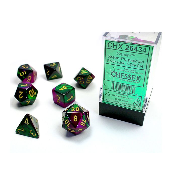 Chessex 7-Die Set - Gemini - Green-Purple/Gold