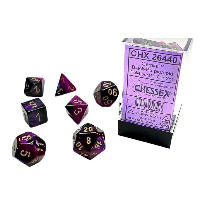 Chessex 7-Die Set - Gemini - Black-Purple/Gold