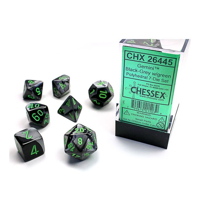 Chessex 7-Die Set - Gemini - Black-Grey/Green