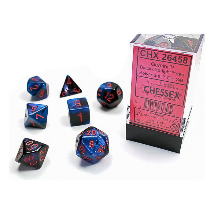 Chessex 7-Die Set - Gemini - Black-Starlight/Red