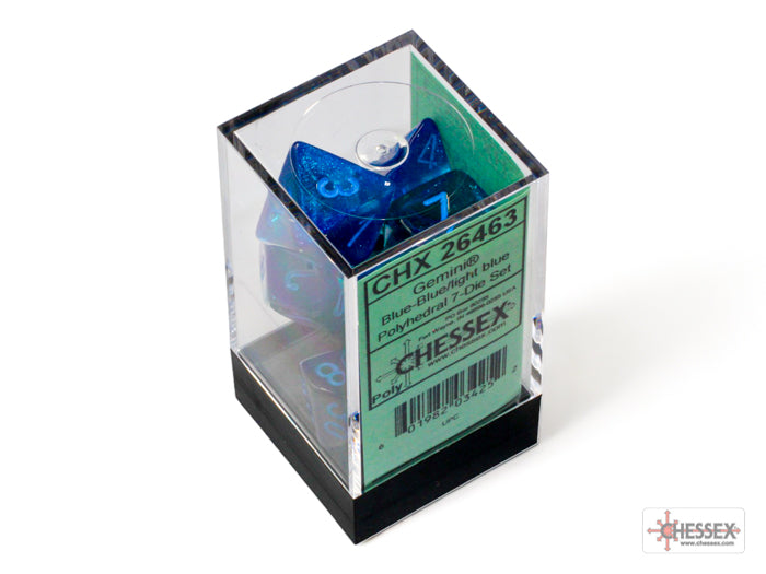 Chessex 7-Die set - Gemini - Luminary Blue-Blue / Light Blue
