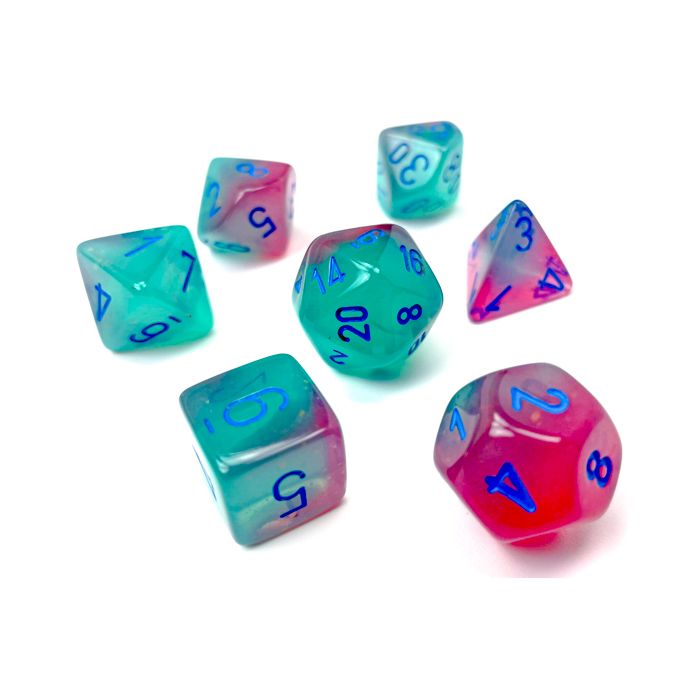 Chessex 7-Die Set - Gemini Luminary - Gel Green-Pink/Blue