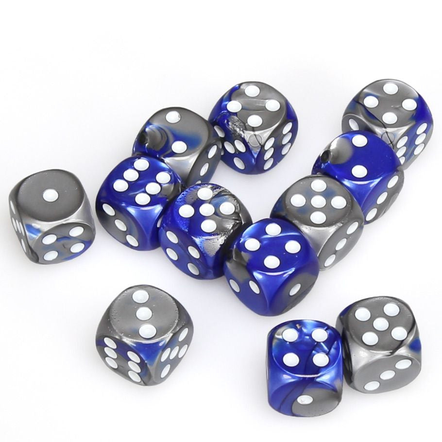 Chessex 16mm D6 Dice - Gemini - Blue-Steel/White