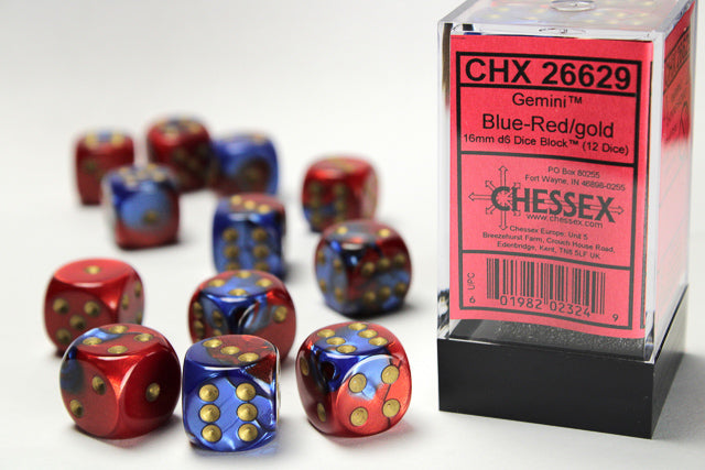Chessex 16MM D6 Dice - Gemini  - Blue-Red/gold