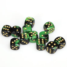 Chessex 16MM D6 Dice - Gemini  - Black-Green/Gold