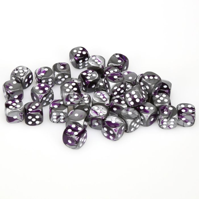 Chessex 12mm D6 Dice - Gemini - Purple-Steel/White