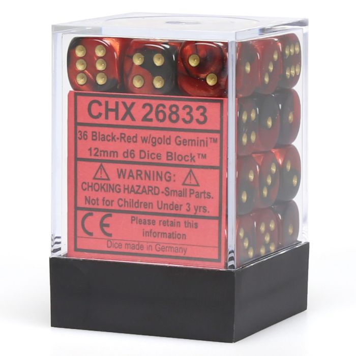 Chessex 12mm D6 Dice - Gemini - Black-Red/Gold