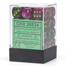 Chessex 12mm D6 Dice - Gemini - Green-Purple/Gold