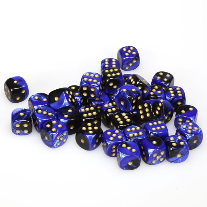 Chessex 12mm D6 Dice - Gemini - Black-Blue/Gold