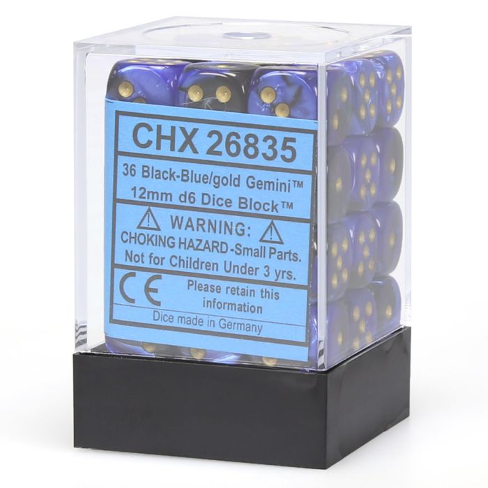 Chessex 12mm D6 Dice - Gemini - Black-Blue/Gold