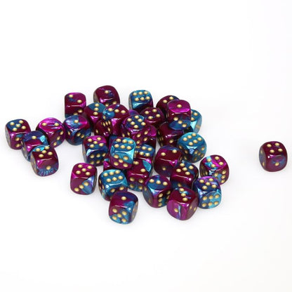 Chessex 12mm D6 Dice - Gemini - Purple-Teal/Gold