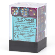 Chessex 12mm D6 Dice - Gemini - Purple-Teal/Gold