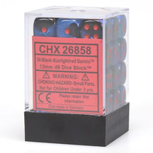 Chessex 12mm D6 Dice - Gemini - Black-Starlight/Red