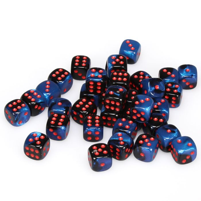 Chessex 12mm D6 Dice - Gemini - Black-Starlight/Red