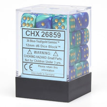 Chessex 12MM D6 Dice - Gemini - Blue-Teal/Gold