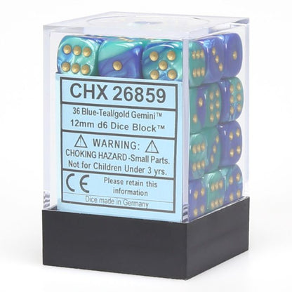 Chessex 12MM D6 Dice - Gemini - Blue-Teal/Gold