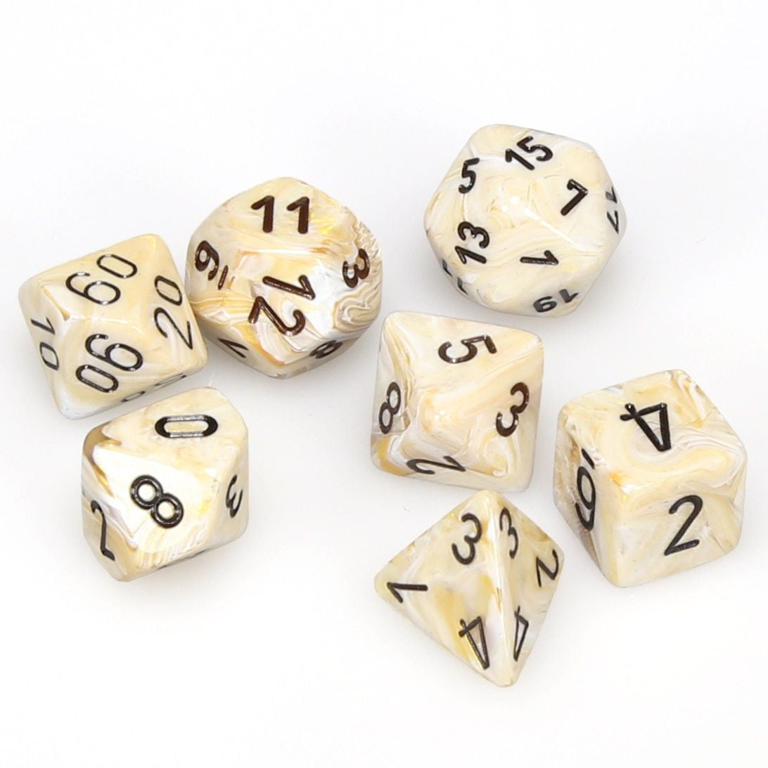 Chessex 7-Die Set - Marble - Ivory/Black