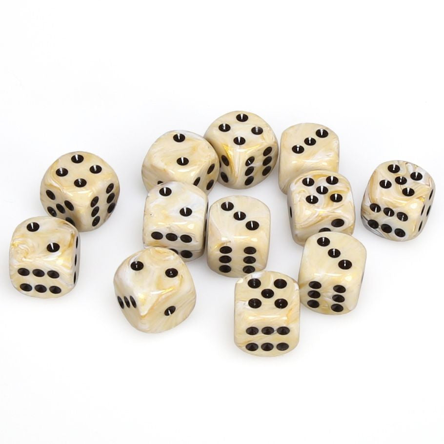 Chessex 16MM D6 Dice - Marble - Ivory/Black