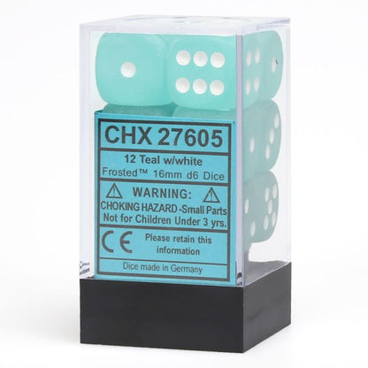 Chessex 16MM D6 Dice - Frosted - Teal/White