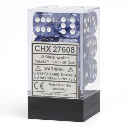 Chessex 16MM D6 Dice - Nebula - Black/White