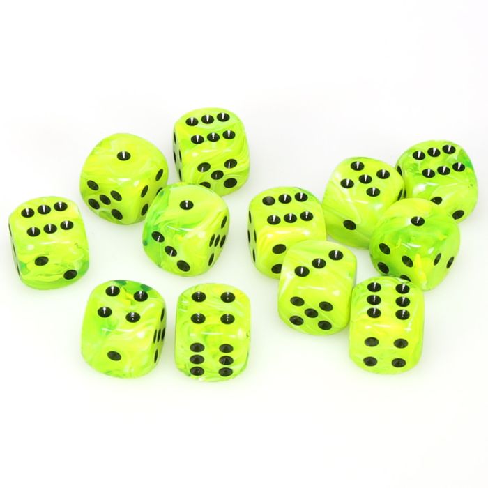 Chessex 16MM D6 Dice - Vortex - Bright Green/Black