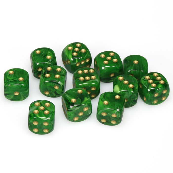 Chessex 16MM D6 Dice - Vortex - Green/Gold