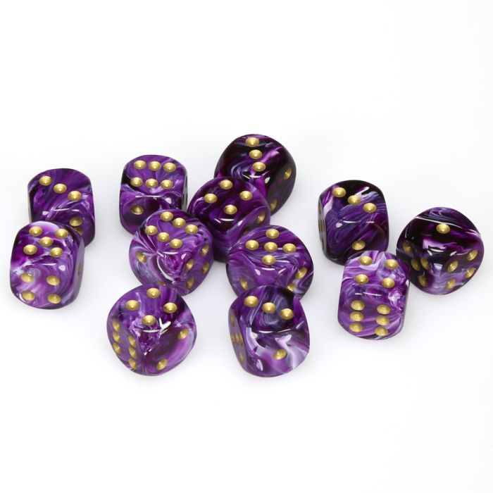 Chessex 16MM D6 Dice - Vortex - Purple/Gold