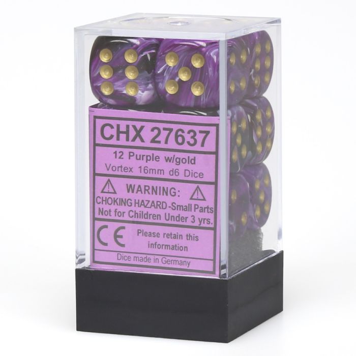 Chessex 16MM D6 Dice - Vortex - Purple/Gold