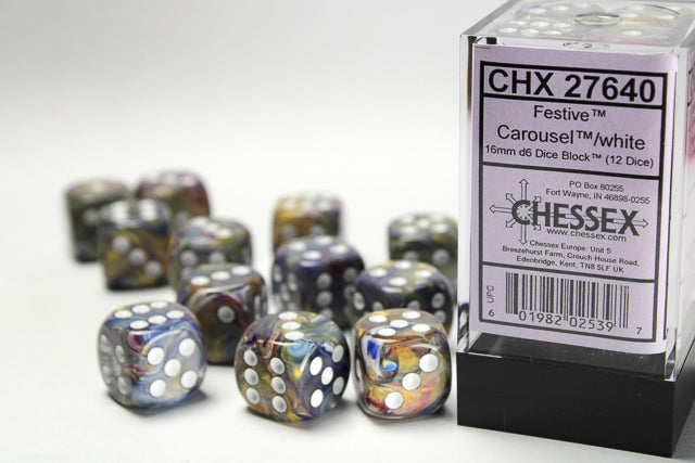 Chessex 16MM D6 Dice - Festive - Carousel/White