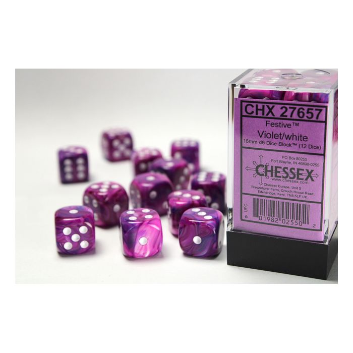 Chessex 16MM D6 Dice - Festive - Violet/White