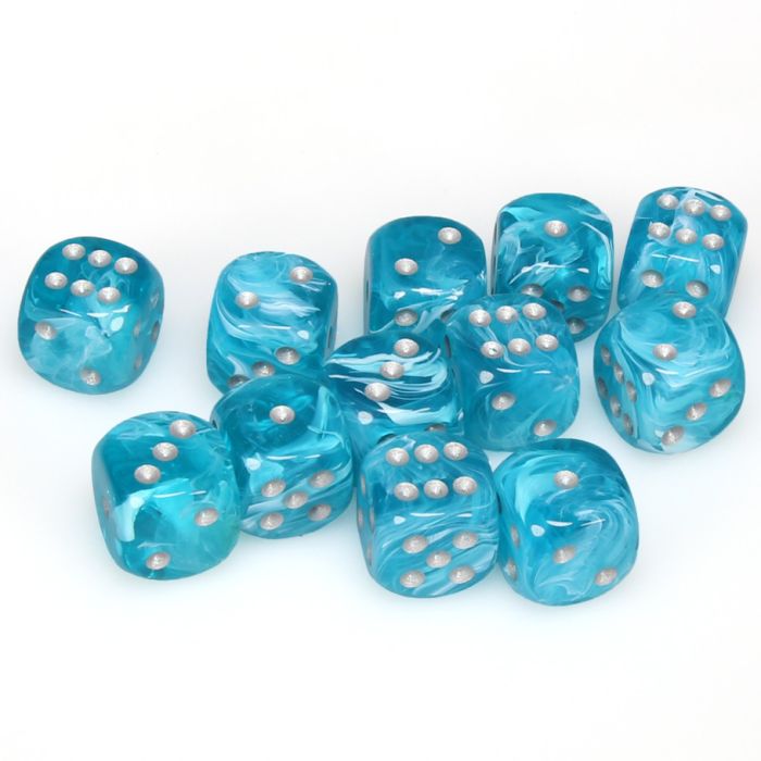 Chessex 16MM D6 Dice - Cirrus - Aqua/Silver