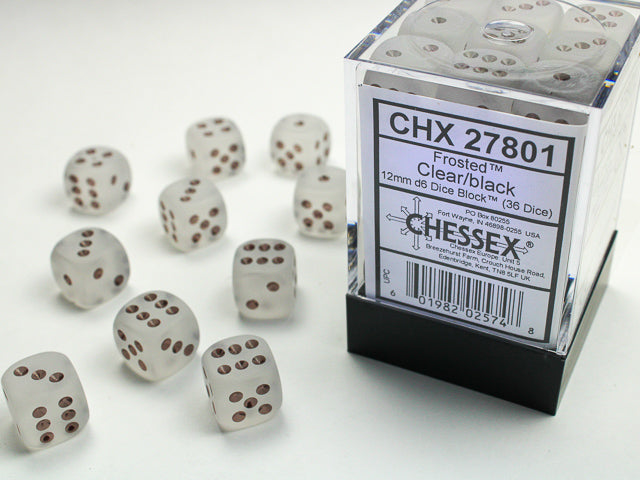 Chessex 12MM D6 Dice - Frosted - Clear/Black