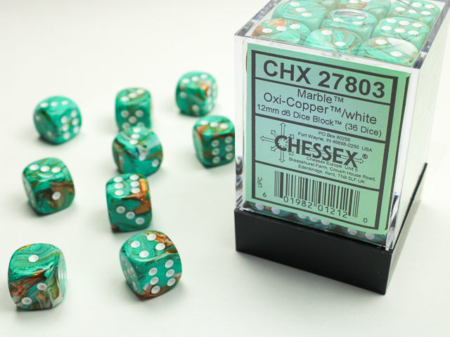 Chessex 12MM D6 Dice - Marble - Oxi-Copper/White