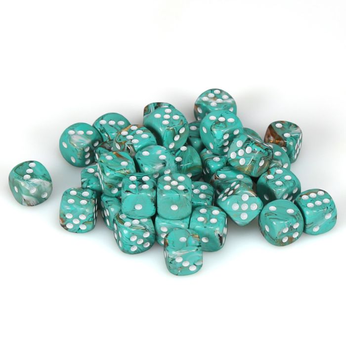 Chessex 12MM D6 Dice - Marble - Oxi-Copper/White