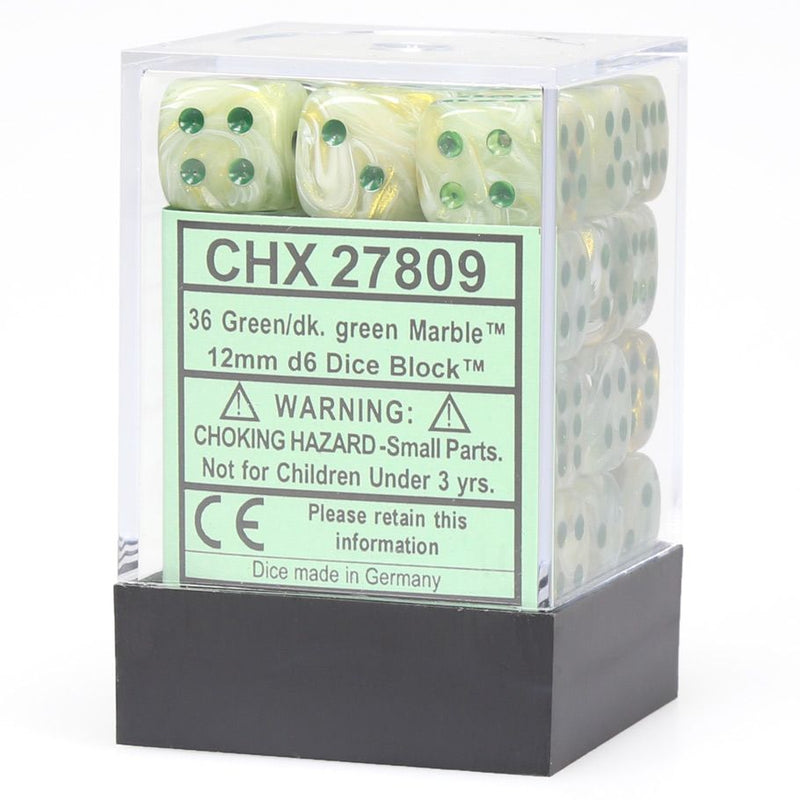 Chessex 12MM D6 Dice - Marble - Green/Dark Green