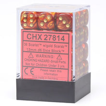 Chessex 12MM D6 Dice - Scarab - Scarlet/Gold