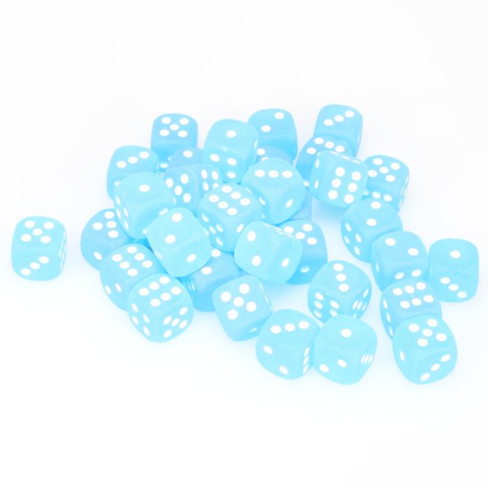 Chessex 12MM D6 Dice - Frosted - Caribbean Blue/White