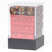 Chessex 12MM D6 Dice - Scarab - Blue Blood/Gold