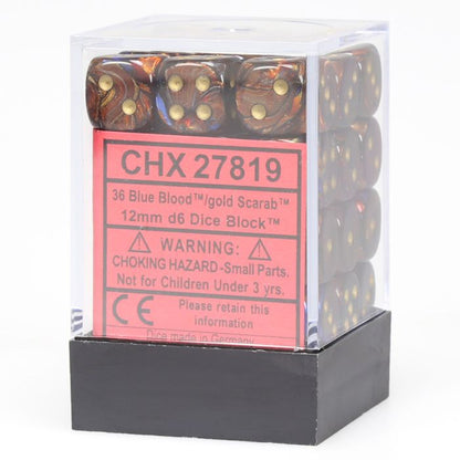 Chessex 12MM D6 Dice - Scarab - Blue Blood/Gold