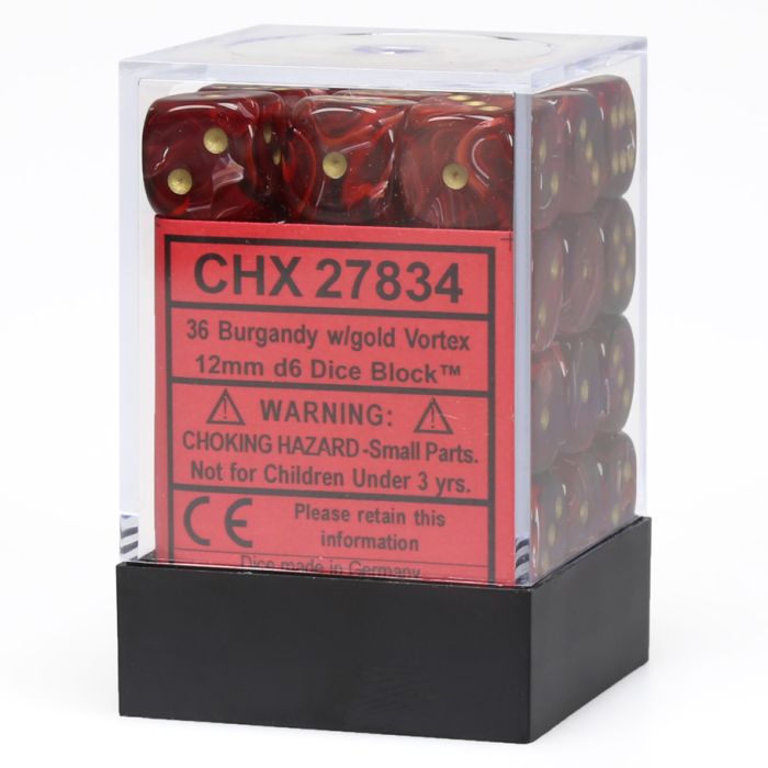 Chessex 12MM D6 Dice - Vortex - Burgundy/Gold