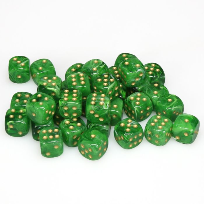 Chessex 12MM D6 Dice - Vortex - Green/Gold