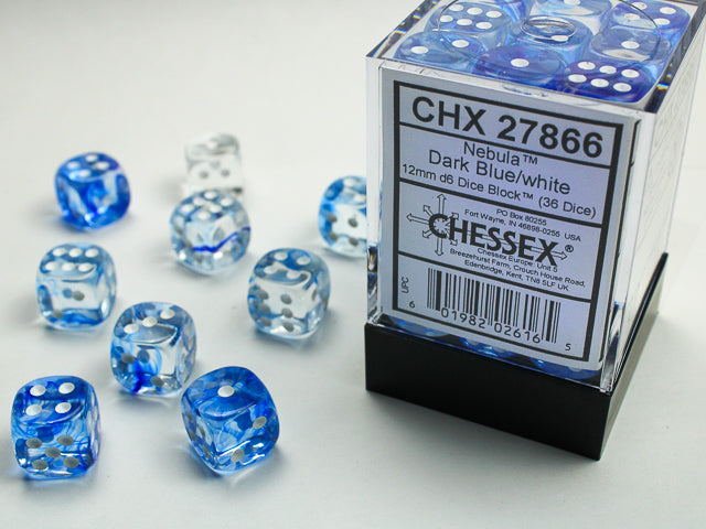 Chessex 12MM D6 Dice - Nebula - Dark Blue/White
