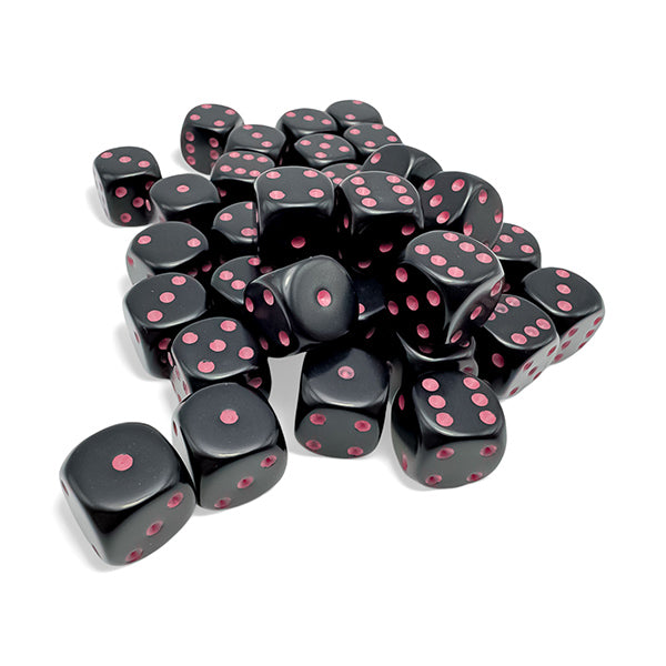 Chessex 12MM D6 Dice - Opaque - Black/Pink